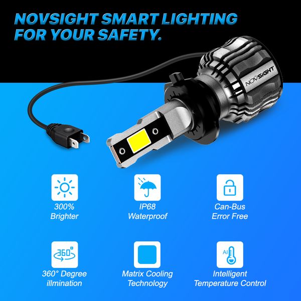 Novsight H7 LED Canbus Headlight Bulbes H4 H11 H8 H9 9005 HB3 9006 HB4 H1 9012 LAMPE DE CAR 72W 15000LM BRILLAGE 6500K LUMILES BLANCES BLANCHES