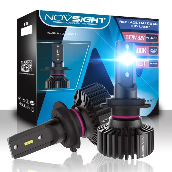 Novsight – ampoules d'éclairage de voiture H7 LED H4 H11 H8 H9 H1 HB3 HB4, 6500k 50W, Mini phares automobiles de taille courte, antibrouillard