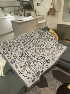 maintenant couvertures voyage tendance commune Keith Haring graffiti maître illustrateur couverture de canapé unique tapisserie décorative couverture décontractée tblanket Trendy street Designer