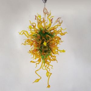 Lamp Nu trending lange bloem kroonluchters verlichting amber en groene schaduw hanglampen moderne handgeblazen glas kroonluchter met led-bollen