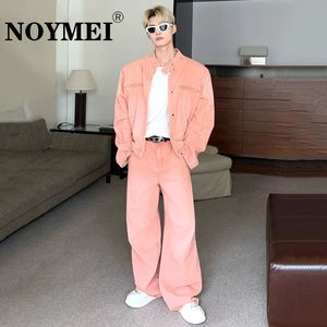 NOYMEI DENIN Two Piece Set Mens Trend Paver Paver Denim Veste Elgance Made Washed Casual Pink Suit Loose Loose Jean Wa2736 240507