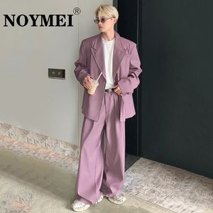 NOYMEI Mode Elegante Pakken Mannen Tweedelige Trend Set Niche Design Koreaanse Schoudervulling Jas Mannelijke Losse Wijde Pijpen Broek WA2611 240125