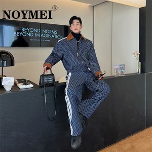 NOYMEI à la mode imprimé denim deux pièces Set Mens Loose Paver Pad Pad Straight Ligne Pantalon High Street WA2657 240426