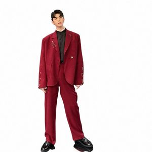 Noymei Ir Ring Decorati Vin Rouge Costume Coréen Fi Solide Couleur Mâle De Luxe Automne Hiver Persalisé Design Nouveau WA164 q4J9 #