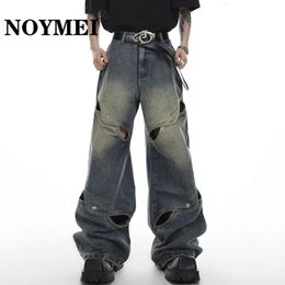 NOYMEI Male Y2K Jeans High Street Patchwork Loose Men Hollow Out Trendy Vintage Metal Bouton Denim Pantal Pant large Jame WA1321 240428