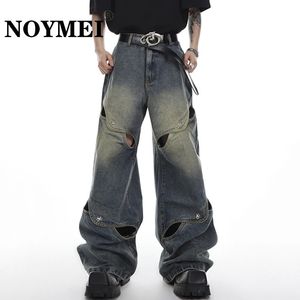 NOYMEI Mannelijke Y2k Jeans High Street Patchwork Losse Mannen Hol Trendy Vintage Metalen Knop Rechte Denim Broek Wijde Pijpen WA1321 240326