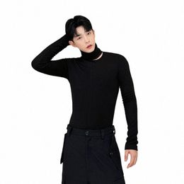 Noymei T-shirt pour hommes tout-match serré creux intérieur col haut sous-couche couleur unie fiable automne nouveau coréen 2024 haut WA2232 J9bJ #