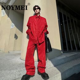 Noycei Nightclub Performance Sparkling Pearl Film Shirt Mens Set Set Casual Pant Party Chic Spring Red WA3705 240424