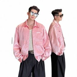 Noymei Show Style Imitati Acide Acétique Satin All-Match Veste À Glissière Rose Hommes 2024 Printemps Design Manteau Court Fi WA4114 I0DJ #