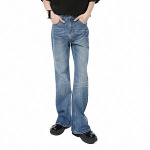 Noymei Pantalon droit 2024 Printemps Nouveau Ripple Decorati Micro Flare Mer Jeans Tendance High Street Casual Cleanfit Hommes WA3795 D0GB #