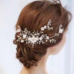 NPASON charmant mariée fleurs cheveux vigne perles mariage peigne cheveux pièce accessoires femmes bal casque bijoux W0104217U