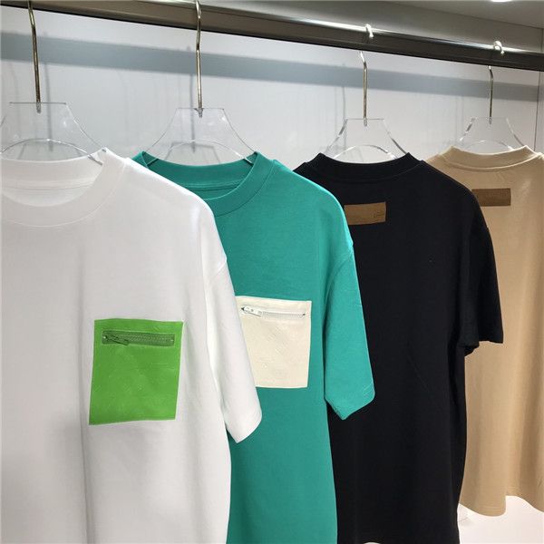 El más nuevo diseñador Luxurys Camiseta para hombre Negro Blanco Verde Off Diseño Bolsas de letras Camisas con cremallera Hombres Mujeres Camisetas Manga corta Europea de gran tamaño Americanos S M L XL