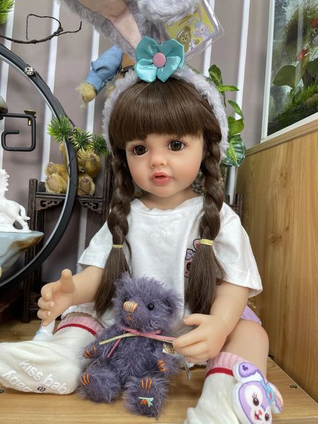 NPK 55CM Betty cuerpo completo de silicona tacto suave Reborn princesa pequeña con pelo largo realista muñeca bebé 240104