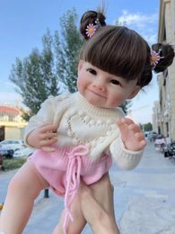 NPK 55CM Raya cuerpo completo silicona suave Reborn niña con muñeca tacto realista regalos de alta calidad para niños 240223