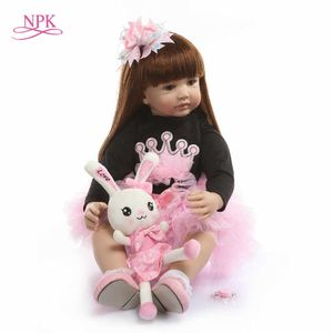 NPK 60 CM herboren peuter prinses handgemaakte pop schattige levensechte baby bonecas meisje kind bebe pop met stoffen lichaam Q0910