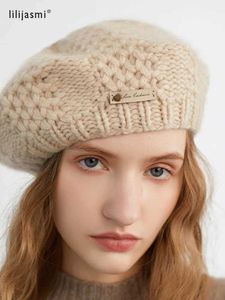 NRR1 Bérets Femmes tricot béret lourd 100% pur cachemire pur Hade Fauté crochet épais cap chapeau décontracté.