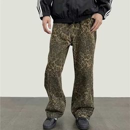 NS 2023 Cyber Y2K Fashion Leopard Baggy Jeans Pantalons pour hommes Vêtements directs coréens femmes décontractées