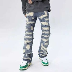 NS 2023 ROPA Grunge Y2K Streetwear Baggy Stacked gescheurde jeans broek mannen kleding recht vrouwen hiphop denim broek Moda Hombre J240507