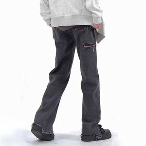NS 2023 VIBE Style Zipper Design vintage noir hétéro jeans pantalon nouveau mode décontracté Baggy Hip Hop Long Pantalon Ropa Hombre J240507