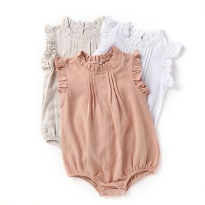 NS Baby Meisjes Rompertjes Pasgeboren Jumpsuits Mouwloze Organische Linnen Katoen Klimkleding Bodysuits M3737