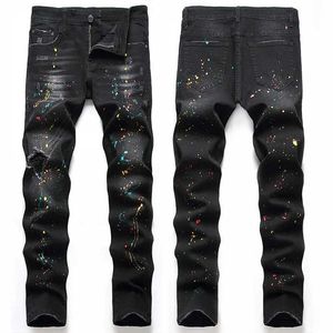 NS Black Pantalons Pantalon de personnalité de grande taille Pantalon à tendance européenne et américaine Version RETURAGE Jeans Denim Mens Nouveau Pant élastique J240507