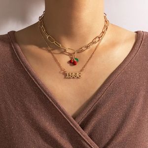 NS à la mode cerise pendentif collier pour femmes filles joli papillon multicouche chaîne tour de cou bijoux réglables