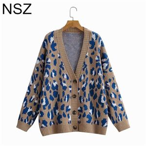 NSZ femmes imprimé Animal léopard surdimensionné pull Cardigan large grande taille tricot veste manteau pull tricots Jersey 211215
