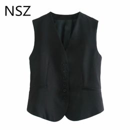 NSZ Women Black Mouweless Blazer Jacket Elegant Vest Crop Top Waistcoat Business Tank Fall Fashion 201031