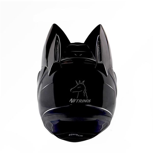 NTS-003 NITRINOS Marca casco de motocicleta cara completa con orejas de gato Personalidad Casco de gato Moda Casco de moto tamaño M L XL XXL3003