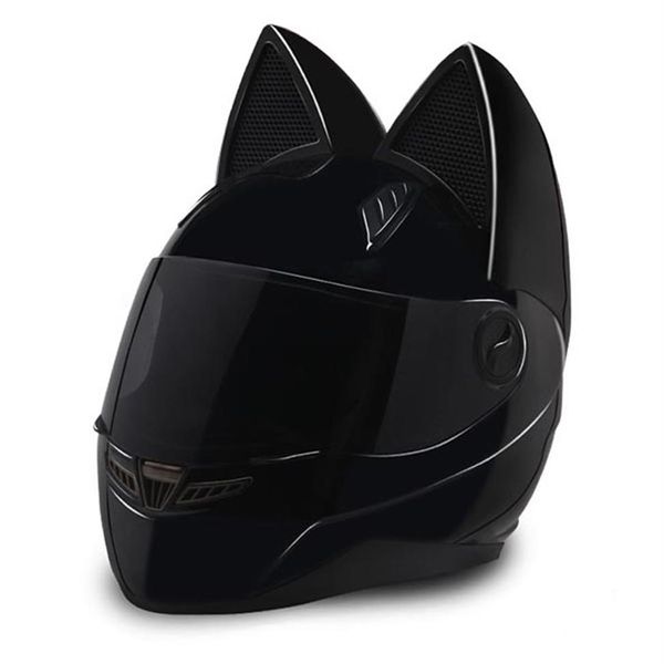 NTS-003 NITRINOS Casco de moto de marca de cara completa con orejas de gato Casco de gato de personalidad Casco de moto de moda talla M L XL XXL234L