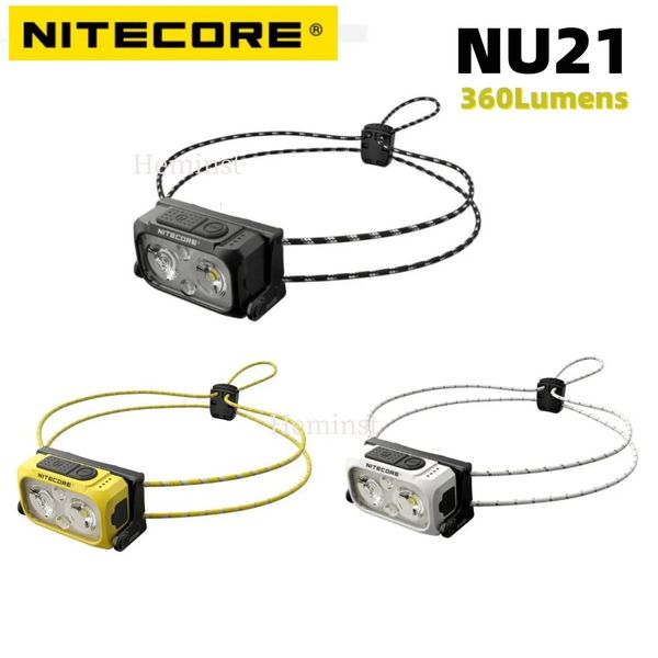 Linterna frontal NU21, ligera, de doble haz, Triple salida, 360 lúmenes, USBC, recargable, blanca, roja, batería integrada 240117