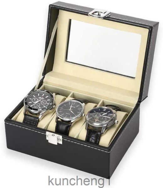 Nuangela 2 3 6 11 Reloj Caja de relojes PU Cajas de almacenamiento de relojes cerrables con el organizador de joyería ajustable de vidrio Relojes Pulseras Caso de viaje para hombres B Mujeres B