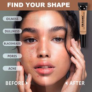 Nude Makeup Facial Foundation Waterproof Cover Blemish Base Fluid Concealer Oil Control Lasting Brighten Skin BB Cream Cosmetics 1922