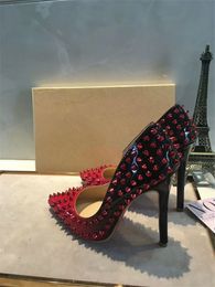 Chaussures habillées Rouge Haut Kate Talons Bas Femmes de luxe Designer Retour Cuir verni argent Pointu Rouge orteils semelle 6cm 8cm 10cm 12cm talons Escarpins Livraison gratuite 677