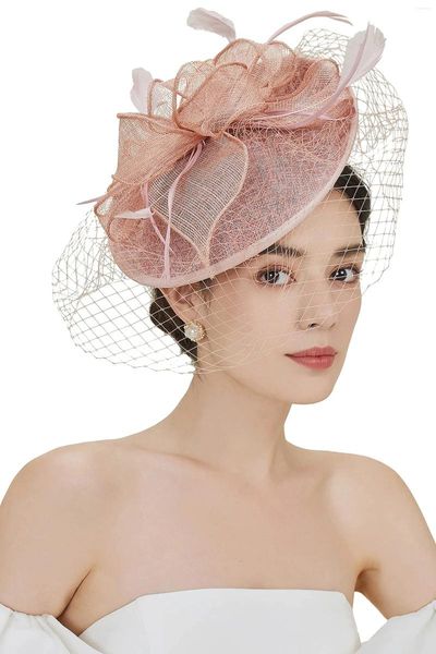 Sinamay – fascinateur de fête de thé rose nu pour femmes, chapeau Derby du Kentucky, pince à cheveux, bandeau pour robe de Cocktail et de mariée