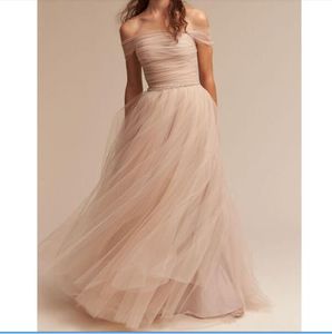 Robe de mariée en Tulle froncé, couleur chair, épaules dénudées, ceinture délicate, longueur au sol, ligne A, dos nu, 304A