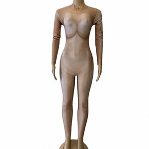 Body Skinny Nude Leggings Sexy Costume Une pièce Performance de Danse Porter Femme Chanteuse Scène Grande Combinaison Stretch K3cz #