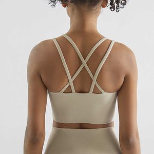 Naakt Suspender Yoga Vest Dames tanktops Dubbele schouder Sports ondergoed Cross Back Sports BH Gym Kleding
