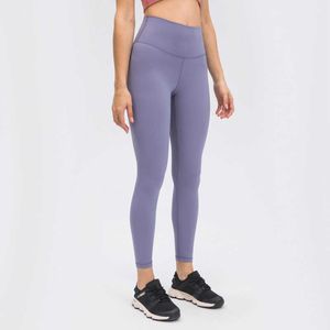 Mallas de mujer desnuda L-106 pantalones de Yoga de cintura alta de Color sólido de moda para correr Fitness ropa de gimnasio mallas deportivas pantalones