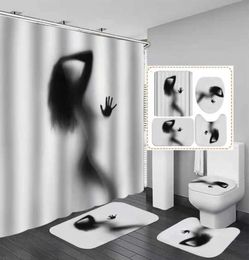 Femmes nues rideau de douche d'ombre avec crochet sexy fille de salle de bain ensemble de salle de bain non glisser le tapis de couverture de toilette pavé de bain pour décoration intérieure 2106092690380