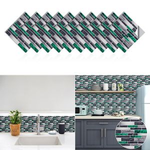 Número 10 Uds mosaico de mármol plano azulejos adhesivos adhesivos para pared de baño cocina Peel Stick azulejo impermeable papel tapiz artístico