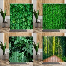 Numéro 3D Green Plant Leaf Scener Baignier de douche de douche de douche d'été Produits de baignoire de forêt avec un décor de mur de rideau de salle de bain à crochet