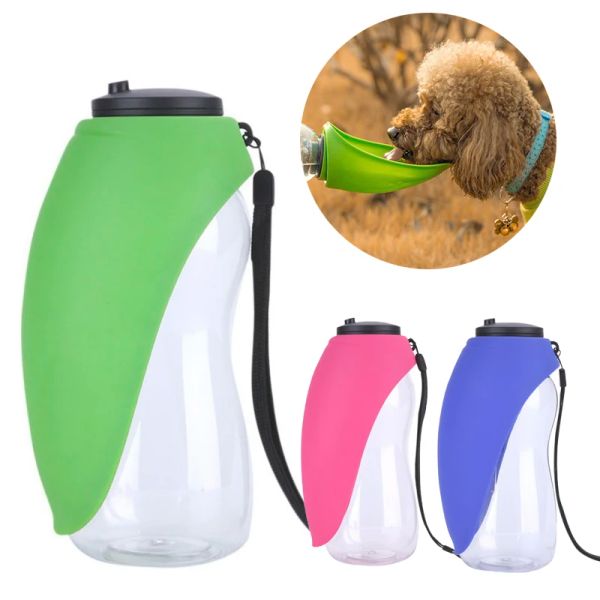 Bouteille d'eau portable en silicone souple pour chien, 680 ml, design en forme de feuille, bol de voyage pour chiot, chat, distributeur d'eau en plein air pour animaux de compagnie