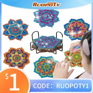 Numéro 6pcs DIY Diamond Painting Coaster Sunset Beach plage strass mandala Brink tasse coussin non galet de table non glissée