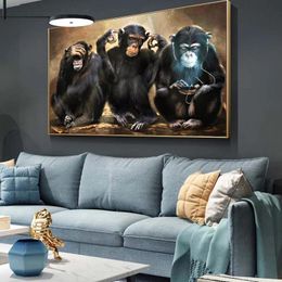 Nummer 80x120cm Drie grappige orang -oetans schilderen door getallen kits op canvas DIY Acryl Oil Painting Monkey Wall Art Picture Home Decor