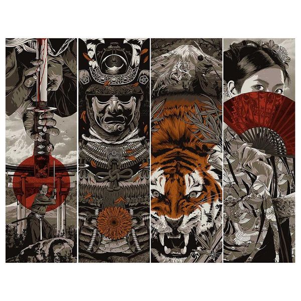 Numéro AMTMBS Japonais Samurai Ukiyoe Tiger DIY PEINTURES PAR NUMÉROS Dessin sur toile Coloriage par numéros Home Wall Art Number Decor