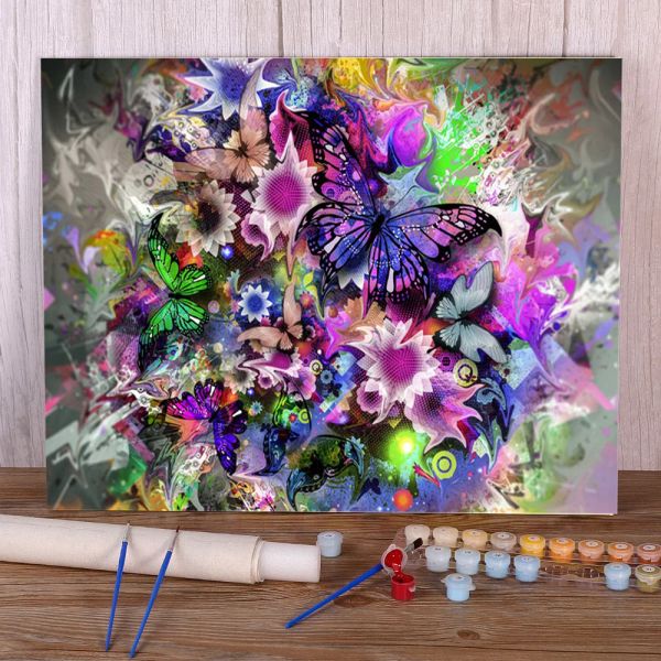 Numéro Animal papillon fleur coloriage par numéros peinture paquet peintures acryliques 40*50 planches par numéros maison vente en gros