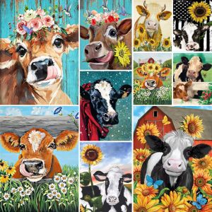 Numéro Animal dessin animé vache peinture par numéros Kit complet peintures acryliques 50*70 peinture sur toile Loft mur photo pour adultes Art mural