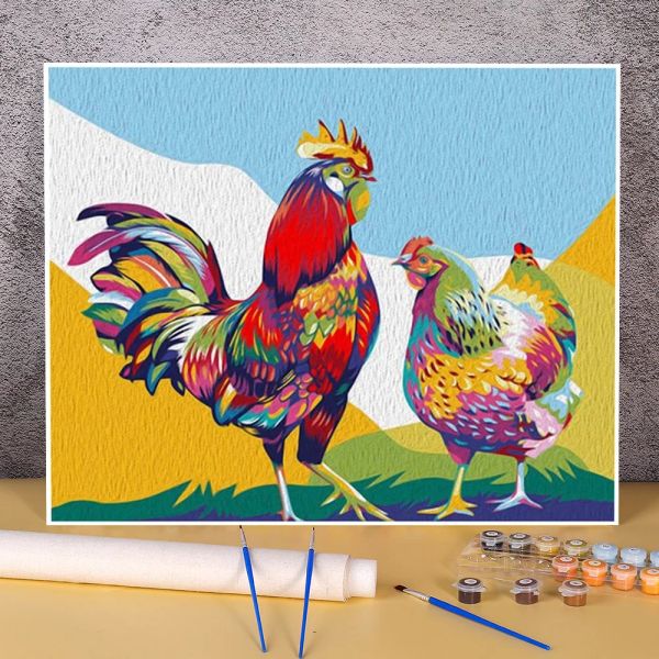Numéro Animal poulet peinture par numéros paquet peintures à l'huile 40*50 peinture à l'huile décoration de la maison pour adultes artisanat pour la vente en gros