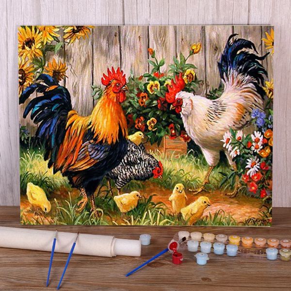 Numéro Peinture de poulet animal par numéros Set Acrylic Paints 40 * 50 peinture sur toile Décoration pour enfants pour dessiner de l'art